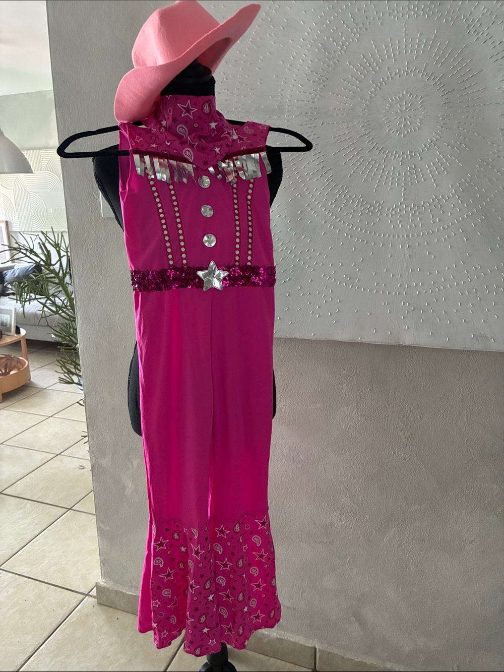 Barbie Cowgirl Hot Pink Sequin Jumpsuit with Star Accents